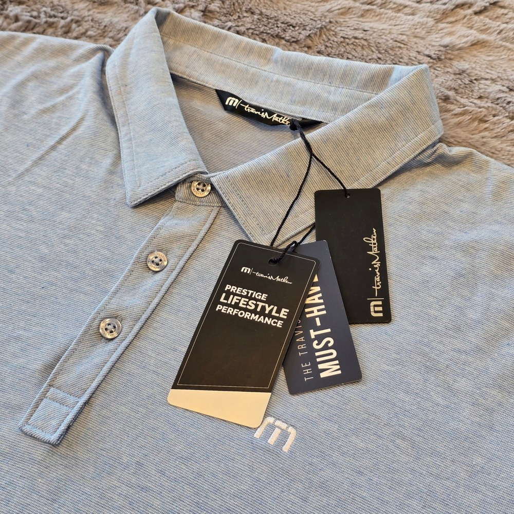 Travis Mathew Prestige Lifestyle Performance Polo Shirt Blue Mens XXL 1MT441 NWT